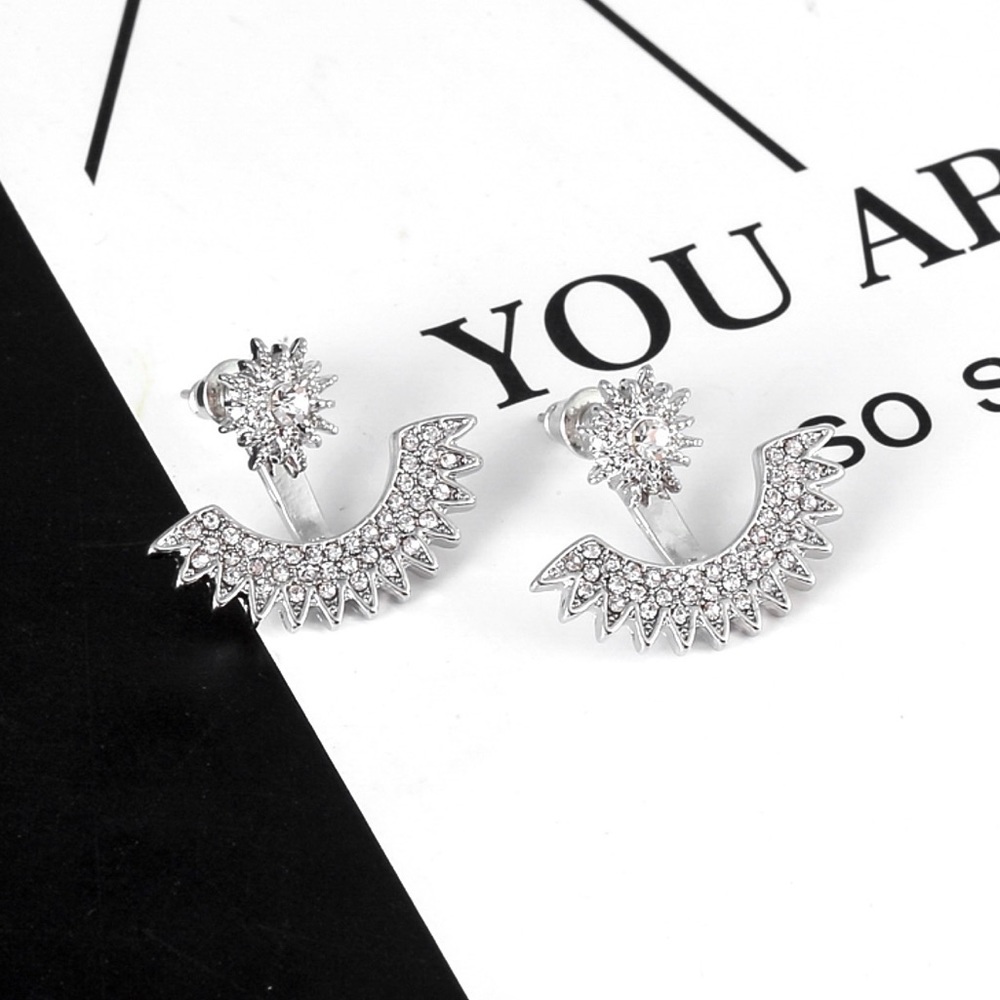Silver Crystal Studs w/ Earring Jackets - Picture 4 of 7